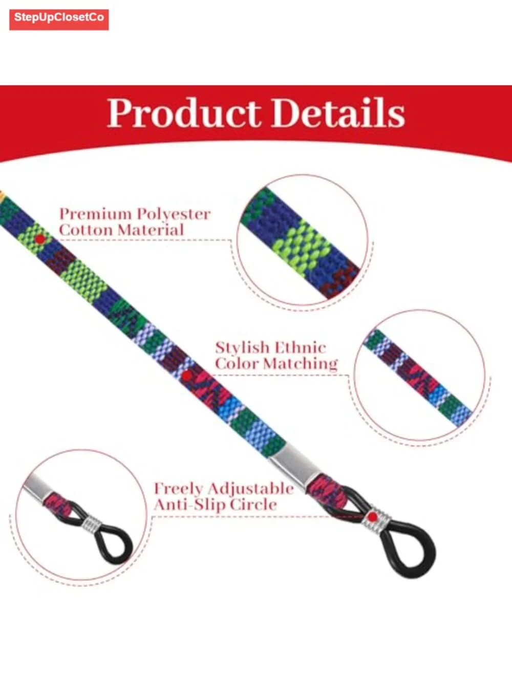 Set of 8 Braided Glasses Strap Holders, Elastic Eyeglass Lanyards for Women,